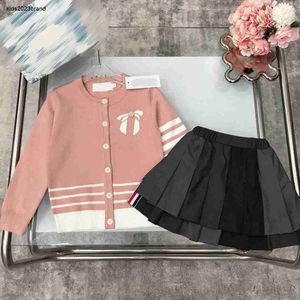 designer baby autumn sets Girls Dress suits Size 100-160 CM 2pcs Striped embellished round neck knit cardigan and short skirt Aug30