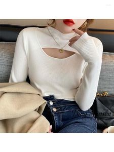 Frauen Pullover Herbst Und Winter Einfarbig Vielseitig Halb Hohe Kragen Unten Hemd Sexy Hohl Fit Stricken Pullover