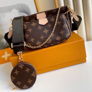 Handmade Leather tote bag Shoulder Bags Chain Jacquard Shoulder Strap Crossbody bag charm Old Flower Brown Three-in-One with Wallet Coin Purse 6A High Quality