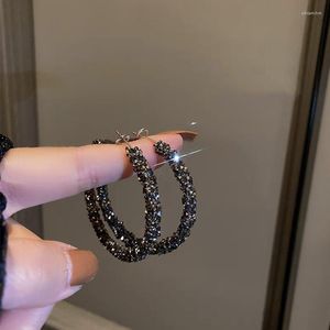 Dangle Earrings Simple Fashion Trend Round Black Rhinestone Hoop Geometric Women Elegant Exquisite Jewelry Gifts