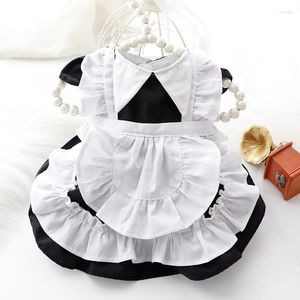 Roupas de vestuário de cachorro verão gato princesa vestido preto diácono anime empregada lolita para pequeno teddy