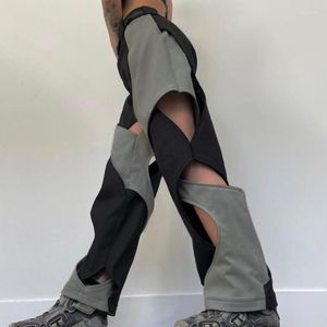 Kvinnors byxor Y2K Techwear Casual Chic Contrast Hollow Out Baggy Women Cargo Streetwear Low Rise Sweatpants Korean Fashion