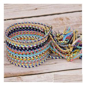 Other Bracelets Colorf Fashion Friend Ship Gift Adjustable Cotton Wave Rope Hand Line Bracelet With Copper Beads Mtiple Colors Mixed D Dhsqz
