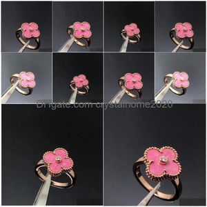 Brand Luxury Clover Designer Rings For Women Girls Diamond Crystal 18K Rose Gold Sweet Pink Love Nail Ring Party Wedding Jewelry Valen Dhbjw