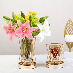 Altın Geometrik Sütun Tutucu Kasırga Tüp Cam Mum Tealight Tutucu Jars Cam Silindir Vazoları Düğün Merkez Parçası