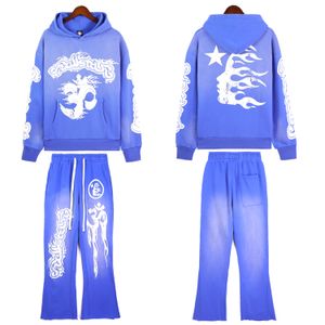 High quality Mens brand Designer hoodies Fashion Hellstar Blue Yoga Hoodios printing long sleeve Street hip-hop sweatshirt set