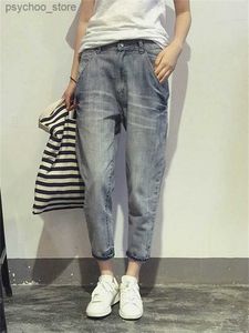 Jeans femininos 16023 jeans femininos primavera estilo coreano solto escritório senhoras streetwear cor sólida luz azul elástico lixívia zero calças jeans q230901