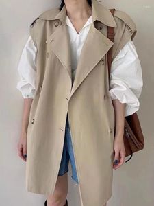 Kvinnors dike rockar kvinnor Autumn 2023 Korean Temperament Fashion Polo Double Breasted Loose Mid Length Sleeveless Vest Coat D4697
