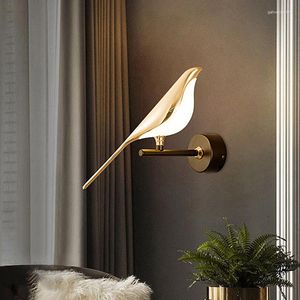 Wall Lamp Modern LED Golden Bird Parlor Bedside Hanging Light Novelty Rotatable Bedroom Decor Foyer Sconce