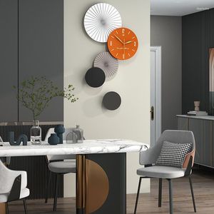 Wall Clocks Needles Elegant Clock Home Decor Accessories Silent Orange Extra Large Design Horloges Murales Decoration