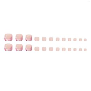 Künstliche Nägel in Rosa mit weißer Spitze, Dekor zum Aufdrücken der Zehennägel, leicht und einfach zu kleben, künstliche Nägel für Maniküre-Liebhaber und Beauty-Blogger