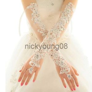 Five Fingers Gloves Five Fingers Gloves Opera Length Long Wedding Dress Gloves Crystals Diamond Gauze Embroidery Elegant Womens Lace Bridal Gloves Wholesale Price