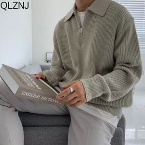 Мужские свитера -свитер мужской мужской винтажный вязаный вязаный пуловер Корейская мода Свободная половина молнии с длинным рукавом Y2K -свитера мужские перемычки.