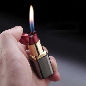 Creative Lipstick lättare personlig butan ingen gas öppen flamma rökning Tillbehör Gadget Fima