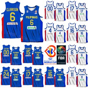 Wydrukowane Mistrzostwa Świata 2023 koszulka koszykówki Filipiny 6 Clarkson 24 Dwight Ramos 15 czerwca Mar Fajardo 34 Ariel John Edu 16 Roger Poogoy 13 Jamie James Malonzo