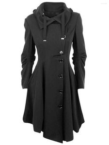 여자 트렌치 코트 고스 외투 코트 코트 2023 고딕 롱 슬림 한 비대칭 옷깃 칼라 버튼 우아한 Y2K 스트리트웨어 빈티지 아웃웨어