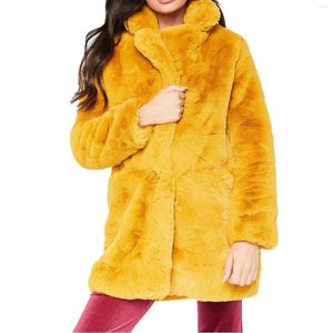Kvinnors päls Lisa Colly Winter Fuzzy Fleece Cardigan Coat Long Sleeve Lapel Faux Jacket med fickor
