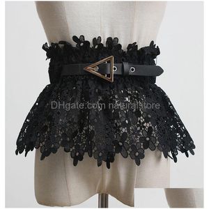 Waist Chain Belts Belt S Fashion White Black Elastic Lace Cummerbunds Peplum Buckle Wide Waistband Women Y Runway Dress Corsets Drop D Dhkfi