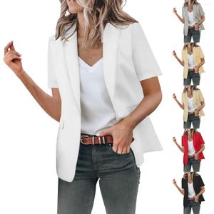 Ternos femininos blazer para mulher casual sólido único botão lapela manga curta terno fino temperamento jaqueta cardigan retro