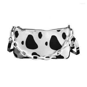 Skolväskor Kvinnor Damer Cartoon Cow Print Axel Bag Canvas Handväska Crossbody Tote Purse Satchel E74B