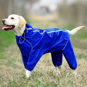 Cão vestuário pet capa de chuva reflexiva impermeável zíper roupas alta pescoço com capuz macacão para pequenos cães grandes macacões capa de chuva labrador 230901