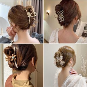 Bow Knot Advanced New Style Hairpin Women's Little Bear Pearl Rhinestone Hairpiece Pan Hair Clip Shark Clip Headwear