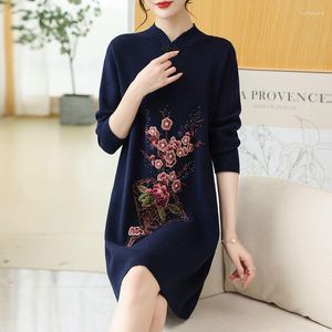 Casual Dresses Women Autumn Winter Dress 2023 Embroidery Thicken Knitting Warm Office Lady High Quality Oversize A-line Vestidos