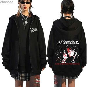 Men's Punk Emo graphic zip up hoodie with Dead Zipper - My Chemical Romance Rock Band Sweatshirt for Vintage Hip Hop Fashion (LST230902)