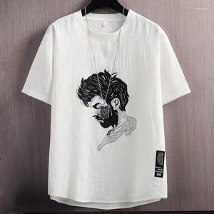 T-shirt da uomo Moda O-Collo Tinta unita All-match Stampato T-shirt Abbigliamento 2023 Estate Oversize Casual Pullover T-shirt coreana