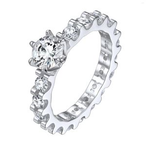 Cluster Rings ChicSilver 925 Sterling Silver Ring 3.2mm Wide 8mm White Cubic Zircon Crystal Claw Setting Light Luxury Office Lady Jewelry