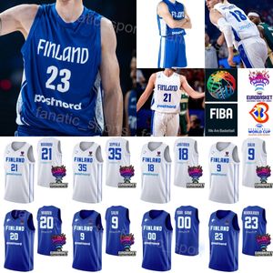 Printed 2023 World Cup 1 Miro Little Jerseys Finland Basketball 20 Madsen 34 JACOB GRANDISON 35 Ilari Seppala 19 Elias Valtonen 23 Lauri Markkanen 18 Mikael Jantunen