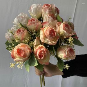 Dekorative Blumen, 9 Köpfe, Schneeflocken, Rand, Rose, künstlicher Blumenstrauß, Hochzeit, Heimdekoration, El-Arrangement