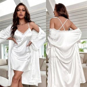 Vêtements de nuit pour femmes Sexy dentelle patchwork maison robe de chambre été satin nuisette ensemble femmes chemise de nuit lingerie intime loungewear