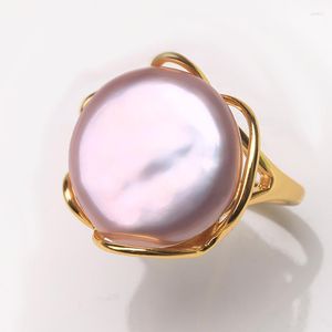 Cluster Rings BaroqueOnly Natural Freshwater Baroque Purple Pearl Ring Retro Style 14K Notes Gold Irregular Shaped Button RFF