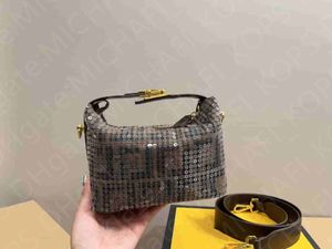 Bolsa de ombro de lantejoulas de luxo com zíper FF para mulheres 17 cm com alça de couro e design de qualidade espelhada