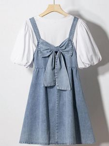 Conjuntos de roupas crianças meninas denim vestido geral 2023 chegada crianças casuais jean vestidos puff manga roupas de verão