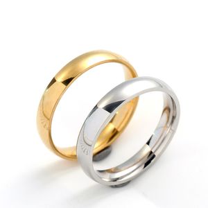 4mm rostfritt stål enkelt designband ring för män kvinnor svart guld silver slät älskare par ringar bröllop smycken engagemang jubileum present ingen blek färg