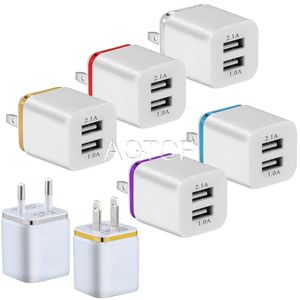 5V 2.1A1.0A Çift USB AC Adaptörü Ev Seyahat Duvar Şarj Cihazı Çift Bağlantı Portları I US Fiş 5 Renk Cep Telefonu Şarj Cihazları Renkli Şeker Renk