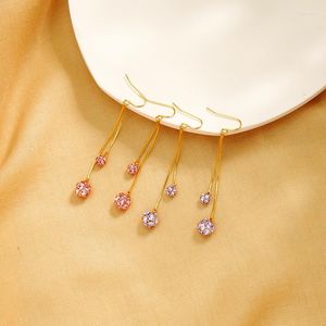 Dangle Earrings Uer Delicate Pink Purple Crystal Little Ball For Women Gold Color Brass Fashion Jewelry Accessories