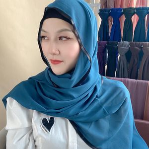 Etniska kläder 10st/Lot Bubble Chiffon med Border Shawls Black Edge Scarf Hijab Plain Wrap Malaysian Women Long Shawl Pannband
