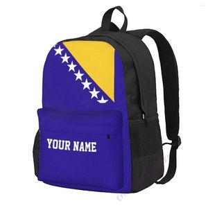 Rucksack mit individuellem Namen, Flagge von Bosnien und Herzegowina, Polyester, für Männer und Frauen, Reisetasche, Freizeit, Studenten, Wandern, Camping