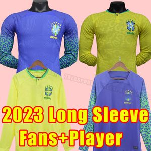 Long Rleeve Pele 2023 Koszulki piłkarskie World 2024 Cup Paqueta Neres Coutinho Brazils Football Shirt Firmino Jesus Marcelo Pele Brasil 23 24 fanów Wersja gracza