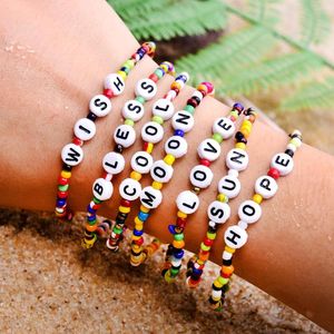 Link pulseiras verão praia diy alfabeto inglês pulseira puro artesanal contas de arroz desejo passo em jóias br1028