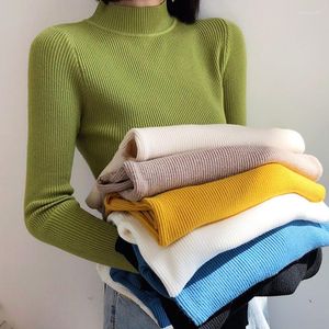 Kvinnors tröjor Ribbed stickad tröja Autumn Winter Turtleneck Pullovers Mager Warm Basic Korean Style Clothes for Women Long Sleeve Tops