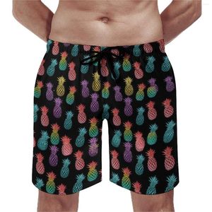 Män shorts färgglada ananas bräde sommar söt frukt tryck avslappnad strand manlig sport fitness bekväm mönster badstammar