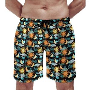 Мужские шорты со звездами, солнцем и луной, доска с небесным принтом, Гавайский пляж, мужские дизайнерские шорты для бега, серфинга, быстросохнущие плавки, подарок