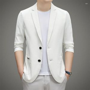 Ternos masculinos pequeno terno casual 2023 primavera verão ultra-fino fino ajuste único oeste sol-roupas de proteção waffle cardigan