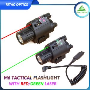 Lanterna LED M6 tática com combinação poderosa de mira laser de 5mW para caça com rifle, esportes ao ar livre