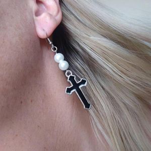 Dangle Earrings Punk Metal Pearl Crossing for Women Fashion Retro Hip Hop Rock Vintage Charm 90s Aesthetic Jewelry Gift