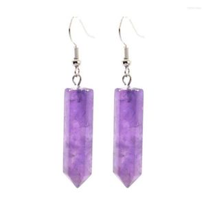 أقراط التدوير KFT Natural Crystal Hexagon Prism Rose Pink Quartz Amethyst Fluorite Stone Hook Women Girls Carring Jewelry